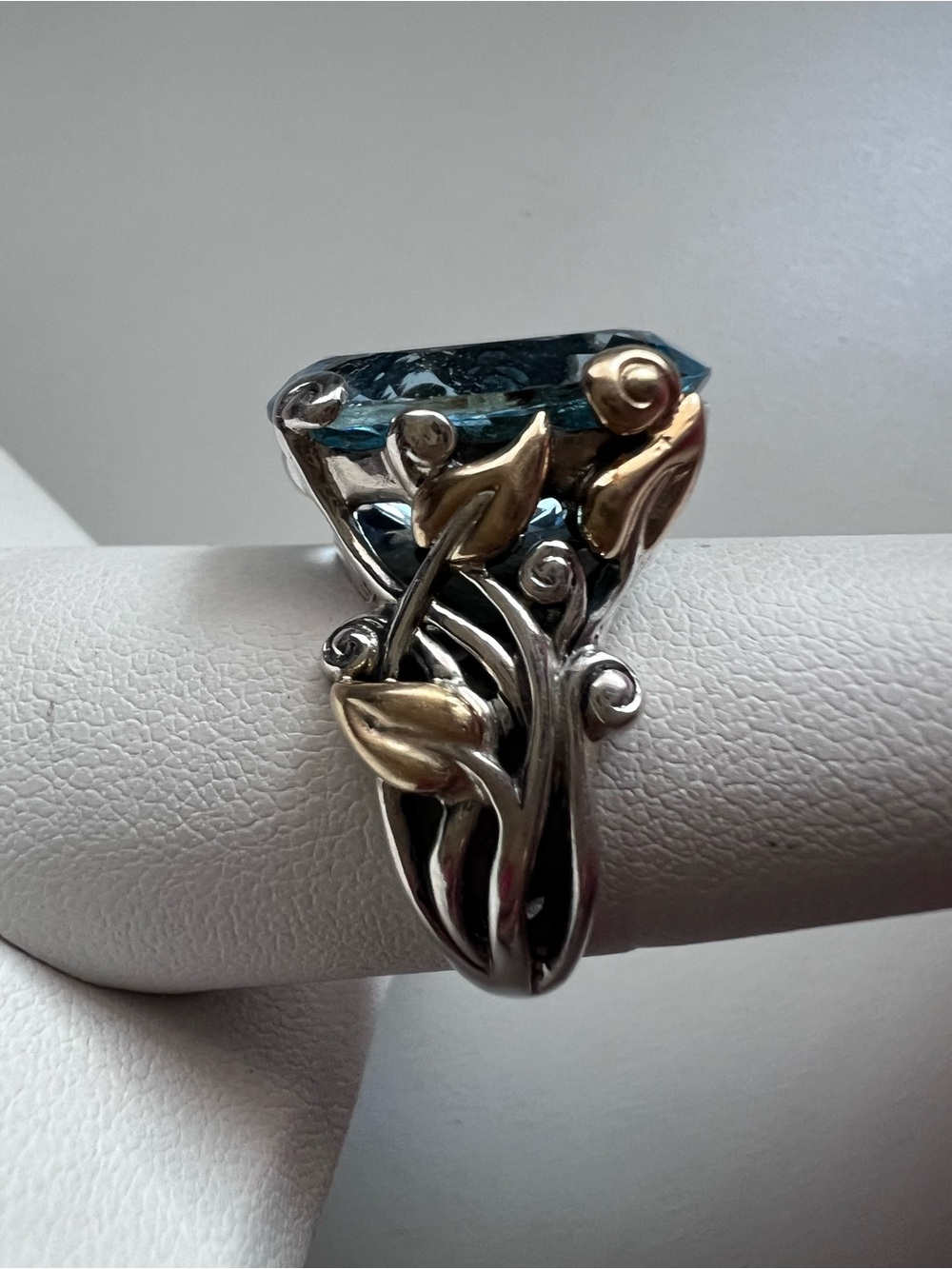 Barbara Bixby 925 Sterling Silver 18K Gold Blue Topaz Statement Ring Size 8 - Picture 3 of 9